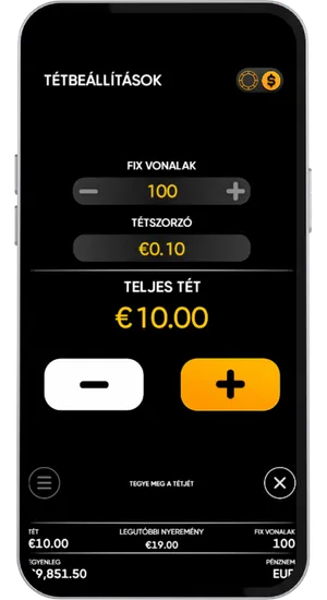 Tét beállítása 400 Ft és 80000 Ft között pörgetésenként a Hell Hot 100 játékban