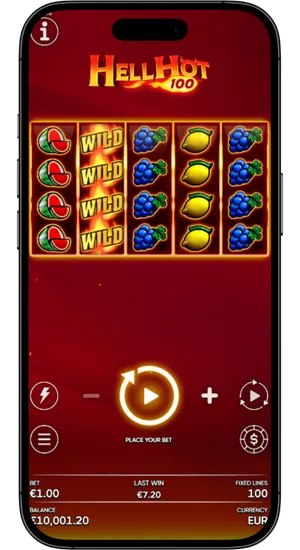Mobile Verison of the Hell Hot 100 slot on iOS and Android