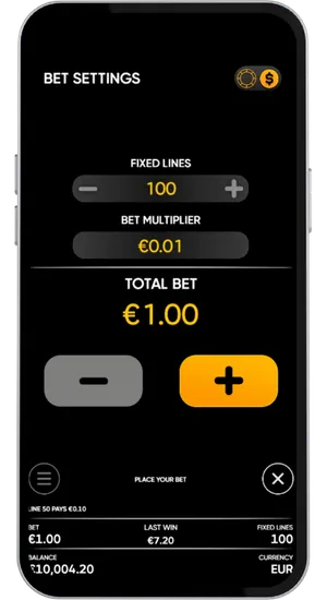 Setting a bet size from £1 to £200 per spin in Hell Hot 100 slot