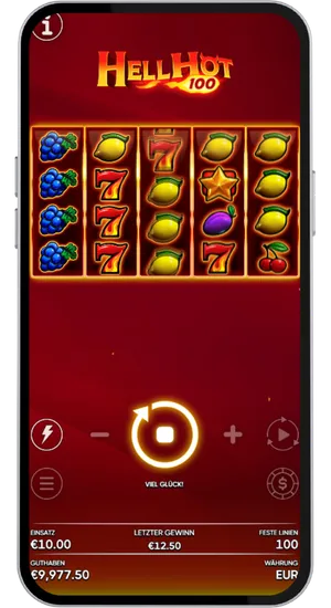 Spielstart im Hell Hot 100 Slot und Dreh der Walzen