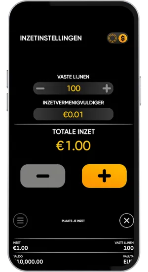 Een inzet instellen van €1 tot €200 per spin in Hell Hot 100 slot